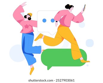 Virtual characters social communication concept business flat vector hand drawn illustration

