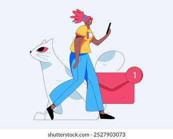 Virtual characters social communication concept business flat vector hand drawn illustration


