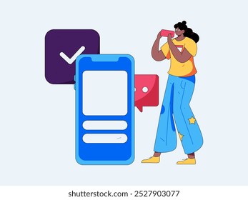Virtual characters social communication concept business flat vector hand drawn illustration

