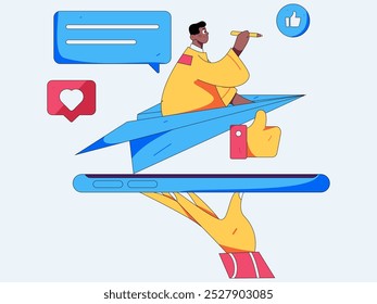 Virtual characters social communication concept business flat vector hand drawn illustration

