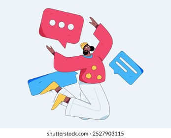 Virtual characters social communication concept business flat vector hand drawn illustration

