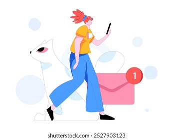 Virtual characters social communication concept business flat vector hand drawn illustration

