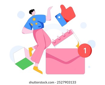 Virtual characters social communication concept business flat vector hand drawn illustration

