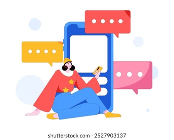 Virtual characters social communication concept business flat vector hand drawn illustration

