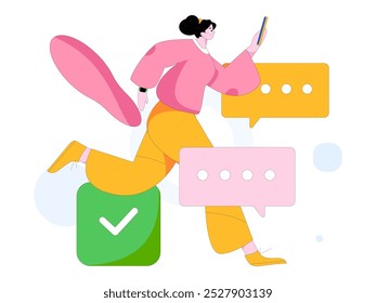 Virtual characters social communication concept business flat vector hand drawn illustration

