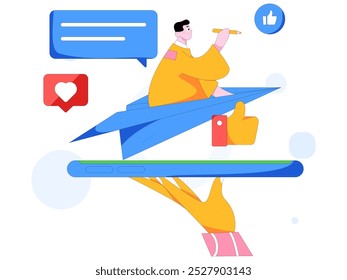 Concepto de comunicación social de personajes virtuales ilustración de Vector plano de negocios dibujado a mano

