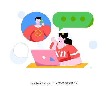 Virtual characters social communication concept business flat vector hand drawn illustration

