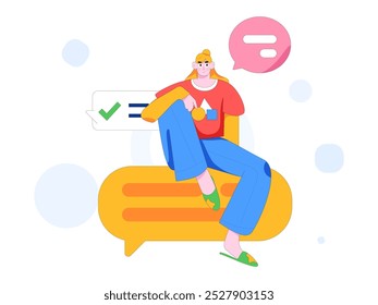 Concepto de comunicación social de personajes virtuales ilustración de Vector plano de negocios dibujado a mano

