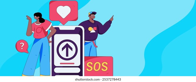 Virtual characters social communication concept business flat vector hand drawn illustration

