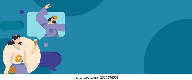 Virtual characters social communication concept business flat vector hand drawn illustration
