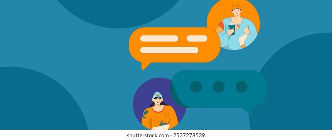 Personagens virtuais conceito de comunicação social negócio plano vetor mão desenhada ilustração
