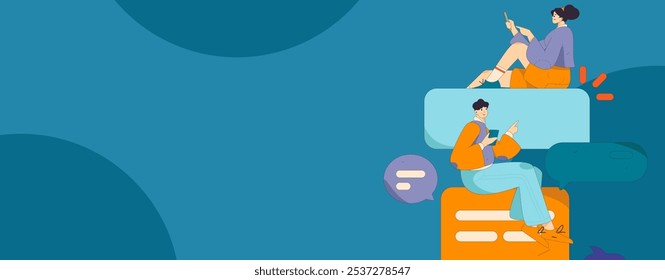Concepto de comunicación social de personajes virtuales ilustración de Vector plano de negocios dibujado a mano
