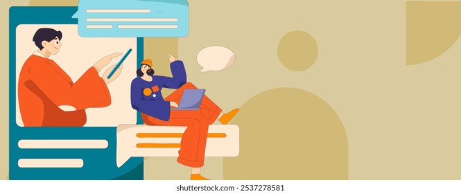 Virtual characters social communication concept business flat vector hand drawn illustration
