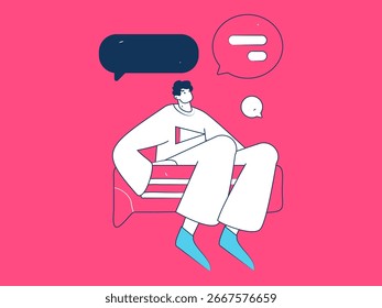 Concepto de comunicación social de personajes virtuales ilustración de Vector plano de negocios dibujado a mano
