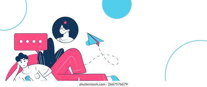 Virtual characters social communication concept business flat vector hand drawn illustration
