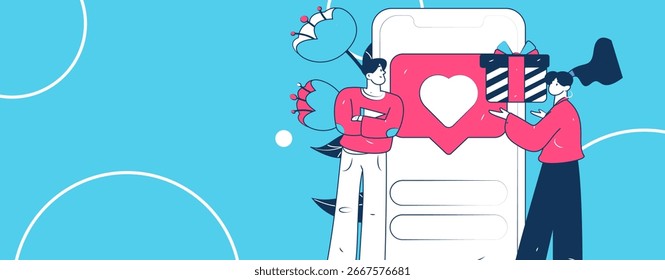 Virtuelle Zeichen Social Communication Concept Business Flat Vektor handgezeichnet
