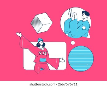 Personagens virtuais conceito de comunicação social negócio plano vetor mão desenhada ilustração
