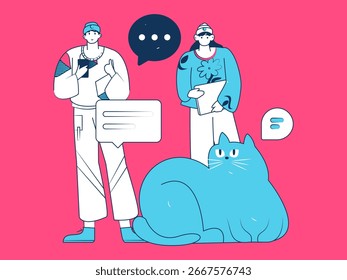 Concepto de comunicación social de personajes virtuales ilustración de Vector plano de negocios dibujado a mano
