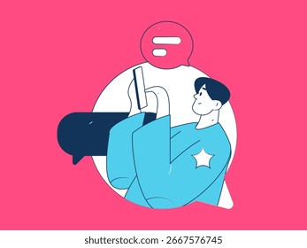 Concepto de comunicación social de personajes virtuales ilustración de Vector plano de negocios dibujado a mano
