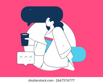 Concepto de comunicación social de personajes virtuales ilustración de Vector plano de negocios dibujado a mano
