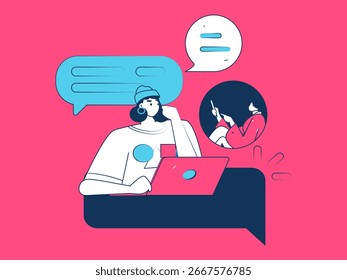 Personagens virtuais conceito de comunicação social negócio plano vetor mão desenhada ilustração
