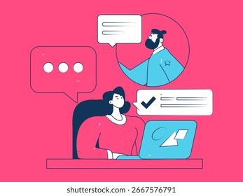 Virtuelle Zeichen Social Communication Concept Business Flat Vektor handgezeichnet
