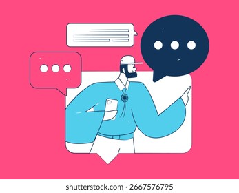 Virtual characters social communication concept business flat vector hand drawn illustration
