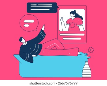 Personagens virtuais conceito de comunicação social negócio plano vetor mão desenhada ilustração
