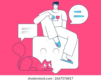 Virtual characters social communication concept business flat vector hand drawn illustration
