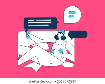 Virtuelle Zeichen Social Communication Concept Business Flat Vektor handgezeichnet
