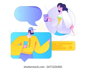 Virtuelle Zeichen Social Communication Concept Business Flat Vektor handgezeichnet
