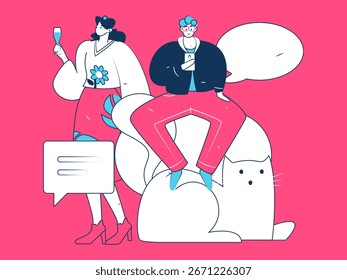 Personagens virtuais conceito de comunicação social negócio plano vetor mão desenhada ilustração
