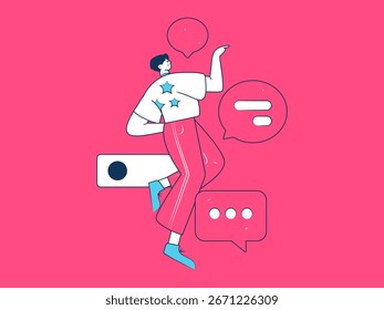 Virtuelle Zeichen Social Communication Concept Business Flat Vektor handgezeichnet
