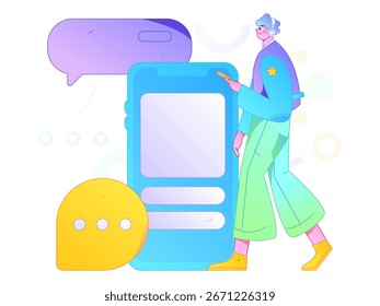 Concepto de comunicación social de personajes virtuales ilustración de Vector plano de negocios dibujado a mano
