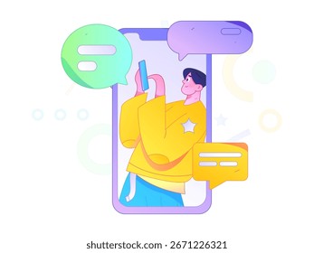 Concepto de comunicación social de personajes virtuales ilustración de Vector plano de negocios dibujado a mano
