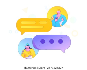 Concepto de comunicación social de personajes virtuales ilustración de Vector plano de negocios dibujado a mano
