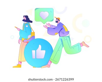 Virtual characters social communication concept business flat vector hand drawn illustration
