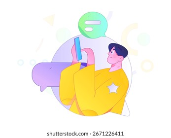 Concepto de comunicación social de personajes virtuales ilustración de Vector plano de negocios dibujado a mano
