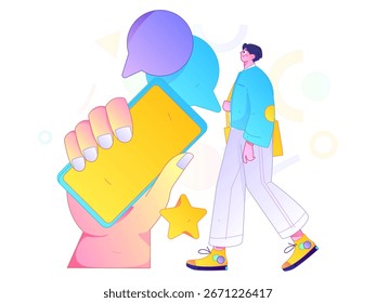 Virtual characters social communication concept business flat vector hand drawn illustration
