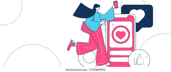 Virtual characters social communication concept business flat vector hand drawn illustration
