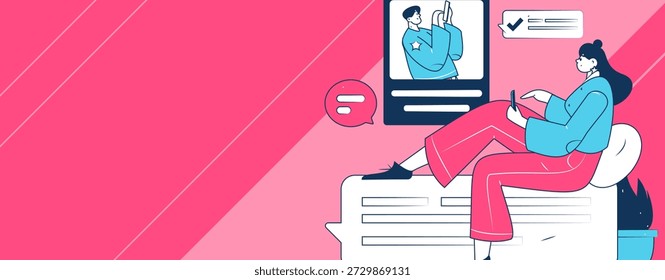 Personagens virtuais conceito de comunicação social negócio plano vetor mão desenhada ilustração
