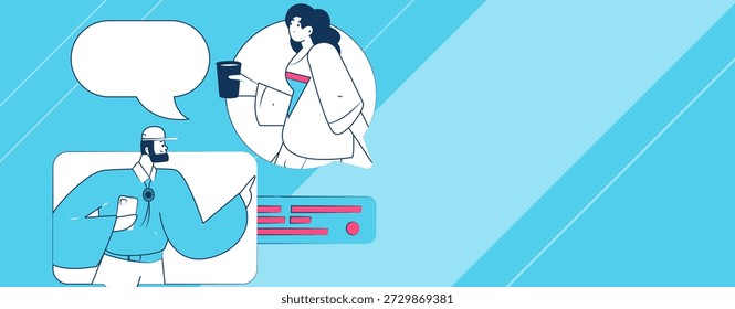 Virtual characters social communication concept business flat vector hand drawn illustration
