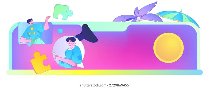 Virtual characters social communication concept business flat vector hand drawn illustration
