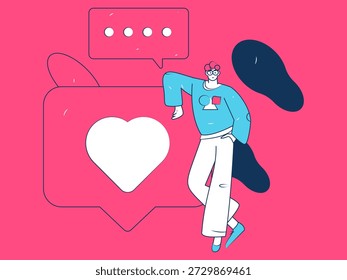 Virtual characters social communication concept business flat vector hand drawn illustration
