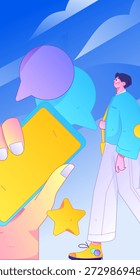 Personagens virtuais conceito de comunicação social negócio plano vetor mão desenhada ilustração
