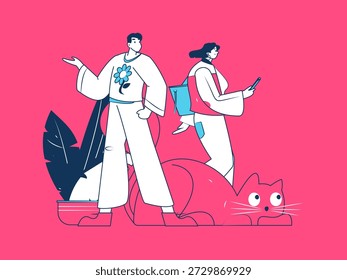 Concepto de comunicación social de personajes virtuales Vector plano de negocios ilustración dibujada a mano
