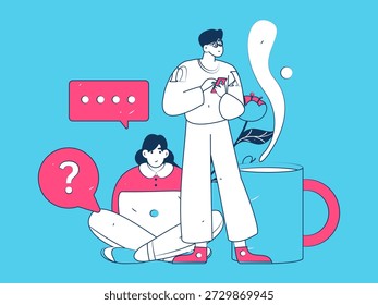 Virtuelle Zeichen Social Communication Concept Business Flat Vektor handgezeichnet
