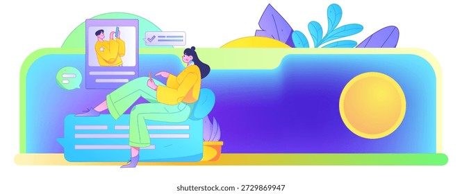 Virtual characters social communication concept business flat vector hand drawn illustration
