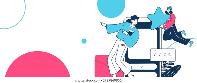 Virtual characters social communication concept business flat vector hand drawn illustration
