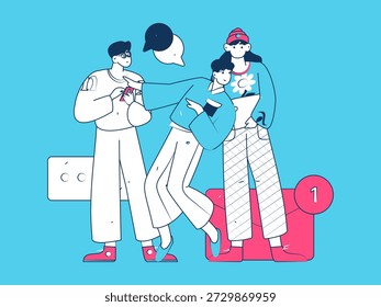 Virtual characters social communication concept business flat vector hand drawn illustration
